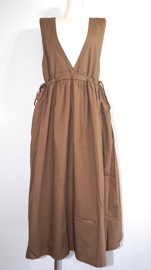 Side Ribbon Flare Long Jumper Skirt (brown) ロング丈ワンピース ブラウン 茶