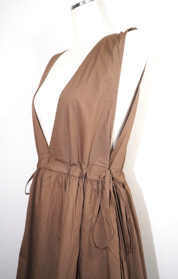 Side Ribbon Flare Long Jumper Skirt (brown) ロング丈ワンピース ブラウン 茶