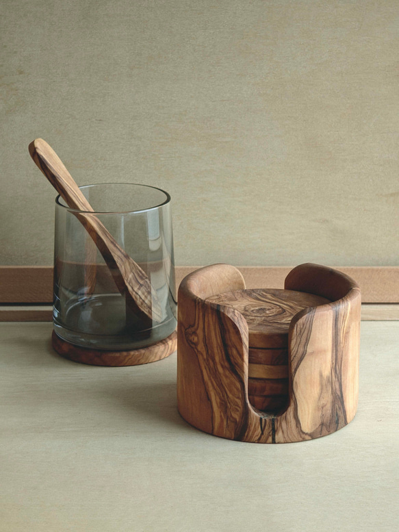 橄欖木手工製作杯墊套裝–圓型 第4張的照片