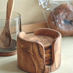 橄欖木手工製作杯墊套裝–圓型 第1張的照片