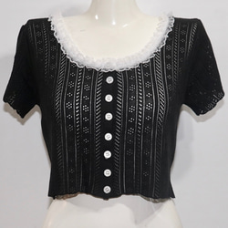 Lace Trim Mellow Rib Tops (black) 半袖Ｔシャツ ブラック 黒 カジュアル 8枚目の画像