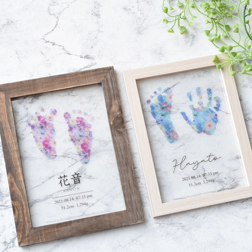 花柄 透明ポスター 手形足形アート / 2Lサイズ 雑貨・その他 きりんの