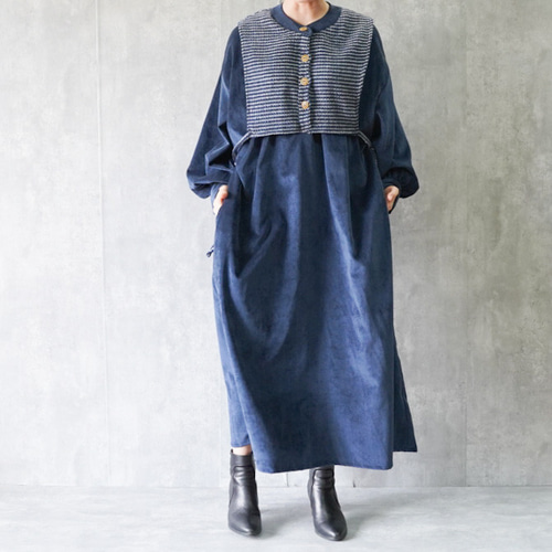 冬のコーデュロイ♩ベストドッキングワンピース ネイビー ワンピース