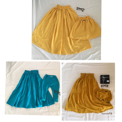 <14色>親子リンクコーデ 柔らかガーゼのロングスカートと子供スカート ターコイズ 3枚目の画像