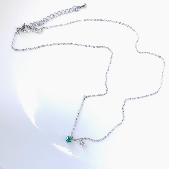 Two stone necklace 奇跡の輝き　パライバトルマリン　ハート＆キューピッド　SUS316L 11枚目の画像
