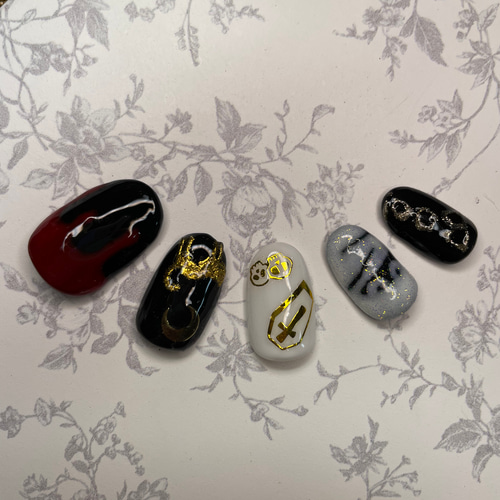 ハロウィンネイル/ブラックネイル/蓄光ネイル/ジェルネイルチップ