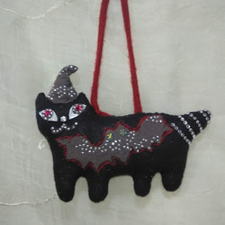 『キラキラ黒ネコさん』ハロウイン　オーナメント こうもり　オシャレ　バックチャーム　創作人形　プレゼント 3枚目の画像
