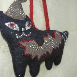 『キラキラ黒ネコさん』ハロウイン　オーナメント こうもり　オシャレ　バックチャーム　創作人形　プレゼント 1枚目の画像