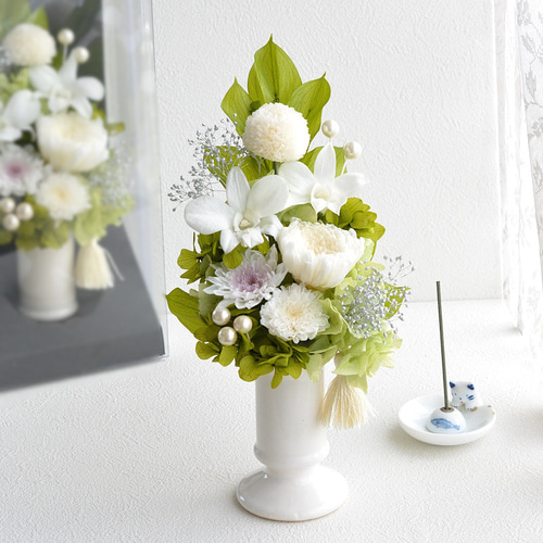 特選仏花 お供え花 蓮の花 清らかな心 ガラスドーム特大 プリザーブド