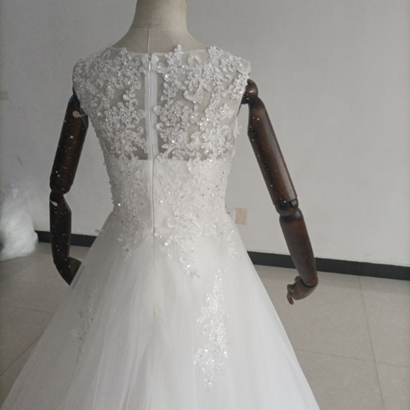 高品質！ウエディングドレス ホワイト Aライン エレガント レース 花嫁 編み上げ 結婚式 7枚目の画像