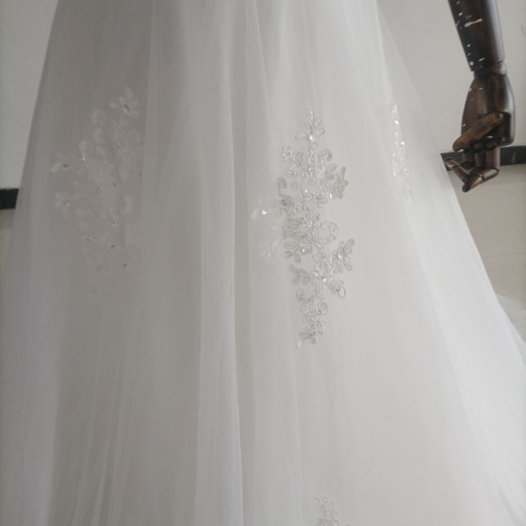 高品質！ウエディングドレス ホワイト Aライン エレガント レース 花嫁 編み上げ 結婚式 5枚目の画像