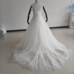 高品質！ウエディングドレス ホワイト Aライン エレガント レース 花嫁 編み上げ 結婚式 6枚目の画像