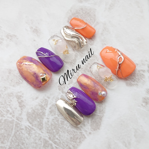 サイズオーダー無料♡036ネイルチップ♡匿名配送料込♡ハロウィンネイル ネイルチップ ハロウィンネイル ハロウィン サイズ変更無料