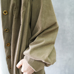 コーディロイ　　ビロウィ　ロングワンピースジャケット　　シャツコート　ベージュ 10枚目の画像