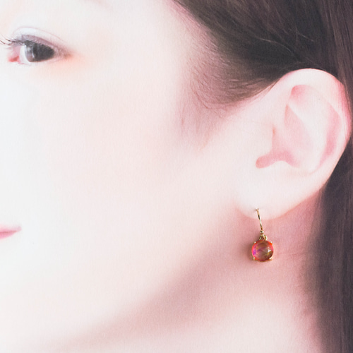 宝石質MIXファセットカットプレシャスオパール k10ロングフックピアス