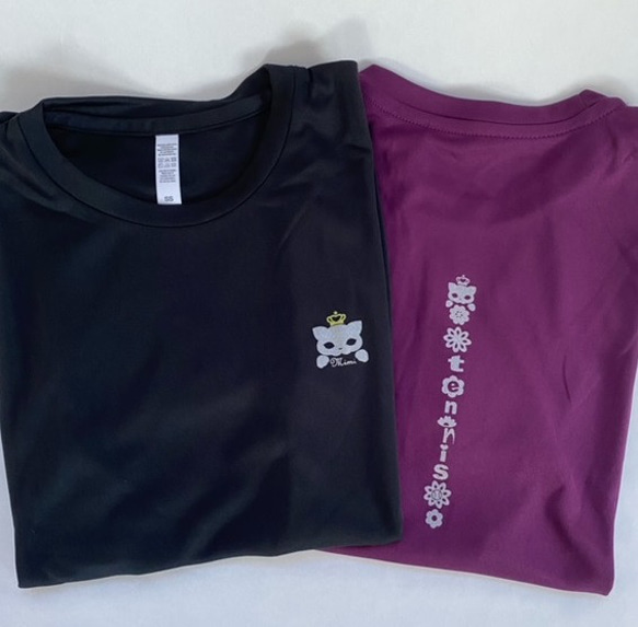 【受注制作】カスタマイズ蛍光・ミックスドライTシャツ・綿Tシャツ・猫テニス 10枚目の画像