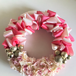 リボンリース　Tic Wreath  ピンク 玄関　リビング　ウェディング 1枚目の画像