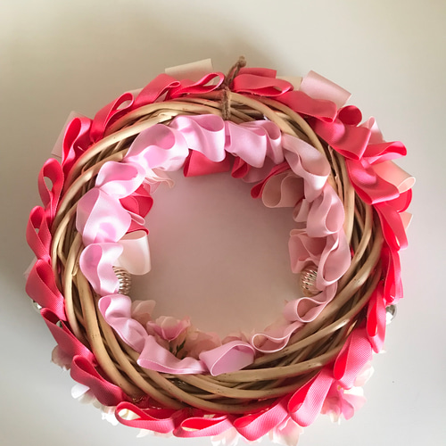 リボンリース Tic Wreath ピンク 玄関 リビング ウェディング リース