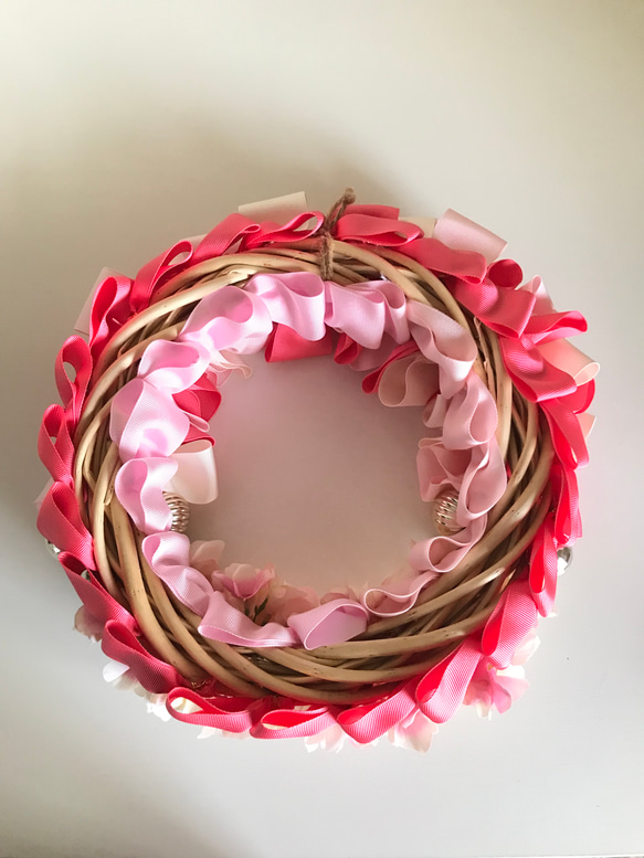 リボンリース　Tic Wreath  ピンク 玄関　リビング　ウェディング 6枚目の画像