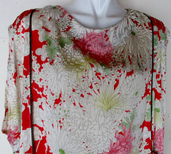 ７３７１　菊の花柄の着物で作ったベスト　＃送料無料 11枚目の画像