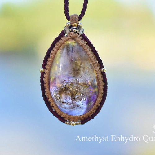 2箇所☆古代の水入り☆アメシスト水晶 マクラメネックレス1253