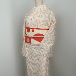 着物 単衣 刺繍 ピンクとイエローのドット きもの コットン 水玉 カジュアル 4枚目の画像