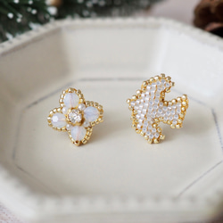 【受注】beads jewelry『金平糖の国』雪　ピアス/イヤリング　※ピアスのみ2way 4枚目の画像