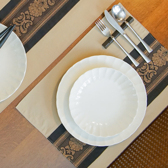 イタリア輸入生地 ランチョンマット 45×33㎝ ダマスク模様ボーダー柄