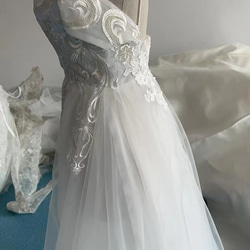 上品！有品位 ウェディングドレス 繊細レース 純白 ソフトチュール 花嫁/結婚式 8枚目の画像