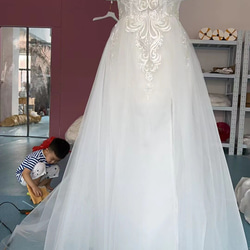 上品！有品位 ウェディングドレス 繊細レース 純白 ソフトチュール 花嫁/結婚式 1枚目の画像