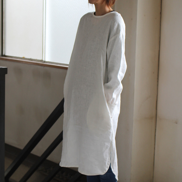 pullover long shirt/丸襟＊french linen100%　富士吉田染 11枚目の画像