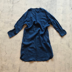 pullover long shirt/丸襟＊french linen100%　富士吉田染 16枚目の画像