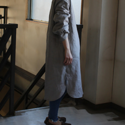 pullover long shirt/丸襟＊french linen100%　富士吉田染 8枚目の画像