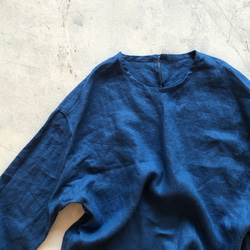 pullover long shirt/丸襟＊french linen100%　富士吉田染 3枚目の画像