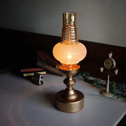 USAヴィンテージライトアンバーガラスシェードテーブルライト卓上照明｜アンティークオイルランプチムニースタイル｜ランプ 2枚目の画像