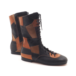 <受注生産>race up long boots <black+>/カンガルー革ほか/革靴/b01103multi 1枚目の画像