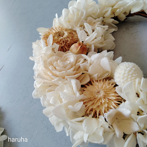 フラワー・リース hhm23 Healing blue＞＊フラワーリース＊ハーフリース＊三日月リース