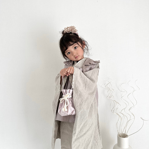 ナチュラルリネン着物&リバーシブル被布set 七五三 3歳 女の子