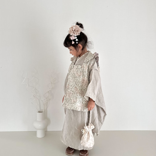 ナチュラルリネン着物&リバーシブル被布set 七五三 3歳 女の子 753