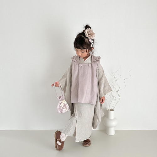 ナチュラルリネン着物&リバーシブル被布set 七五三 3歳 女の子
