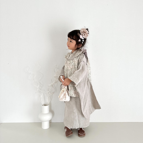 ナチュラルリネン着物&リバーシブル被布set 七五三 3歳 女の子 753