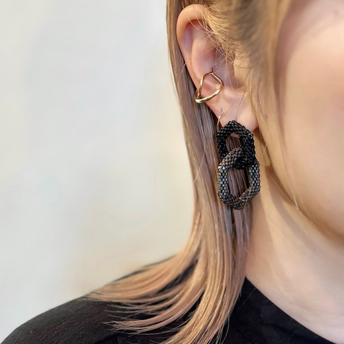 ビーズ編み六角形リングピアス・イヤリング ピアス（フープ