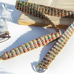 手織りのコットンとリネンのベルト、手織りのベルト - ヒッピーレインボースターストライプ、手撚りサリーシルク糸、クリスマス交換ギ 8枚目の画像