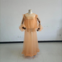 優雅なシルエット ウェディングドレス オレンジ 妊婦 ソフトチュール 結婚式/花嫁/ブライズメイド 8枚目の画像