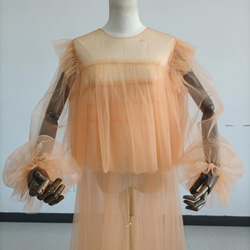 優雅なシルエット ウェディングドレス オレンジ 妊婦 ソフトチュール 結婚式/花嫁/ブライズメイド 2枚目の画像