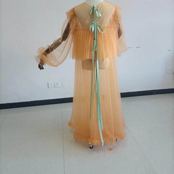 優雅なシルエット ウェディングドレス オレンジ 妊婦 ソフトチュール 結婚式/花嫁/ブライズメイド 3枚目の画像