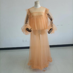 優雅なシルエット ウェディングドレス オレンジ 妊婦 ソフトチュール 結婚式/花嫁/ブライズメイド 1枚目の画像