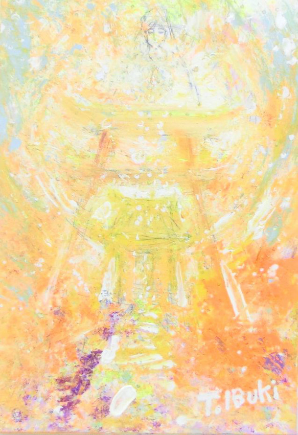 原画「夢で見た風景 ー山の鳥居ー」額サイズ35×48㎝ パワーアート 3枚目の画像