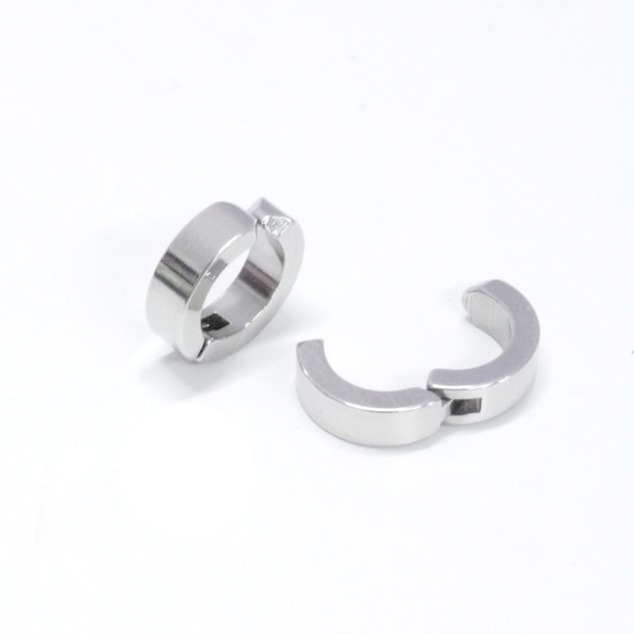 [2 件] 4mm*13mm 銠銀圓形夾式耳環耳夾手術不鏽鋼 第4張的照片