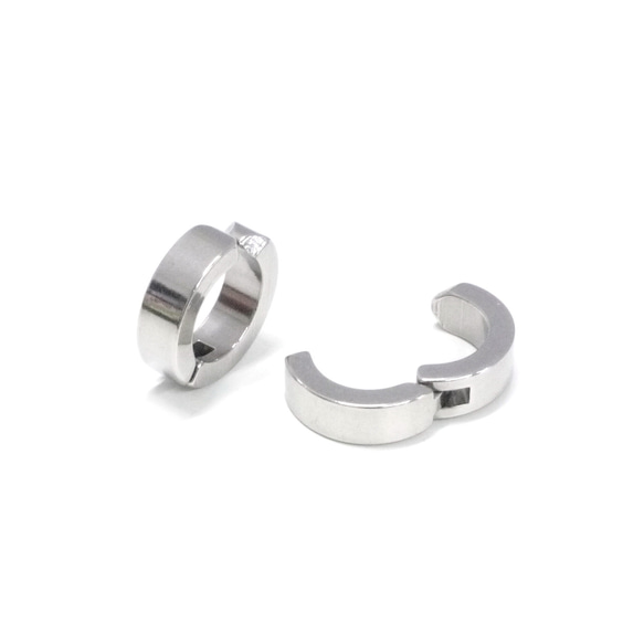 [2 件] 4mm*13mm 銠銀圓形夾式耳環耳夾手術不鏽鋼 第3張的照片